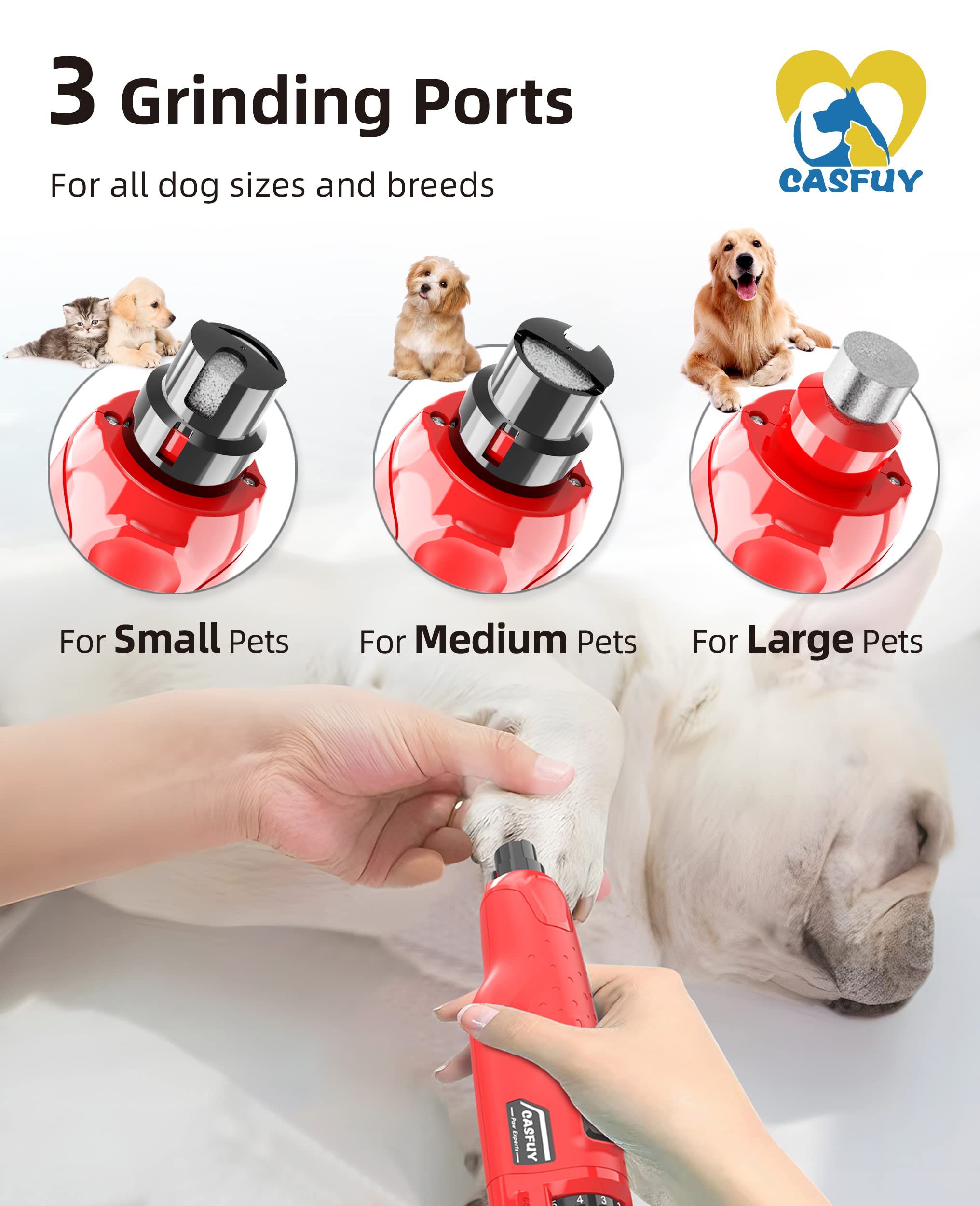 Casfuy dog nail grinder three ports tailor nail care from small to large breeds