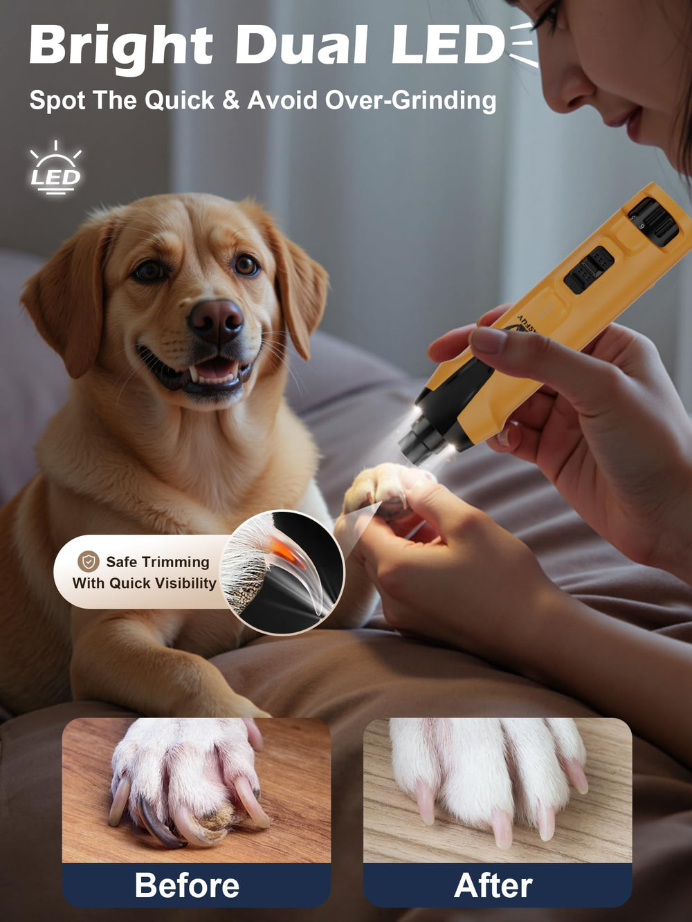 Casfuy dog nail grinder with two ports and open head for versatile sizing