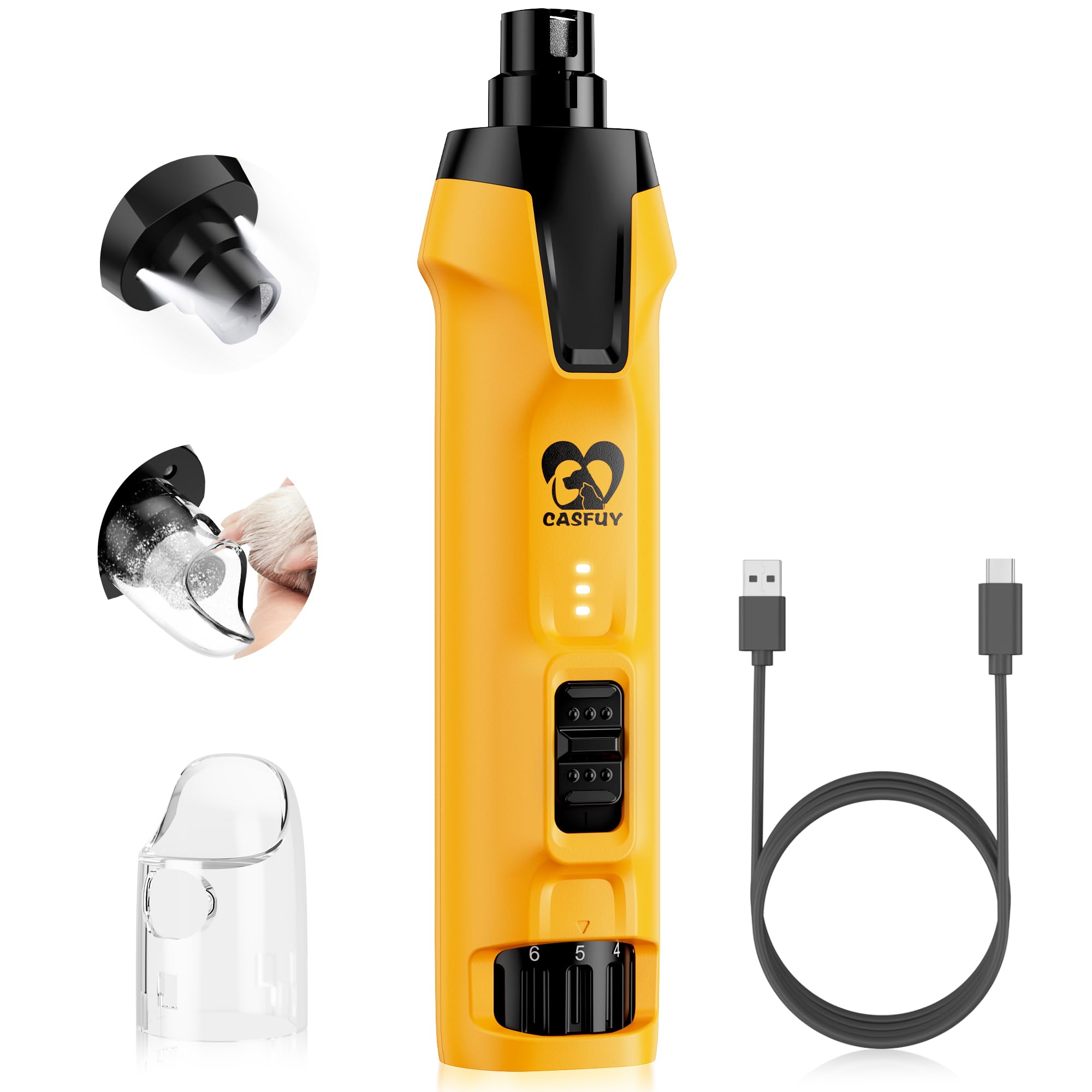 Casfuy dog nail grinder with 6-speed control for customized grooming