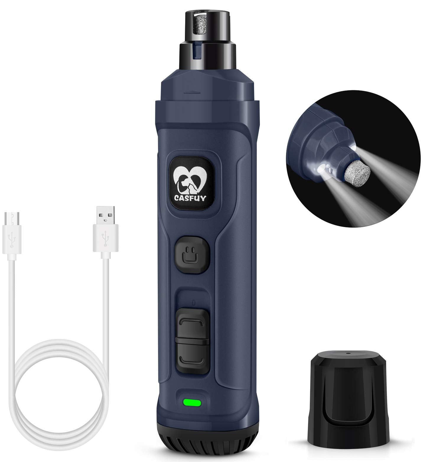 Casfuy dog nail grinder with dual LED lights for precise, painless nail care at home.