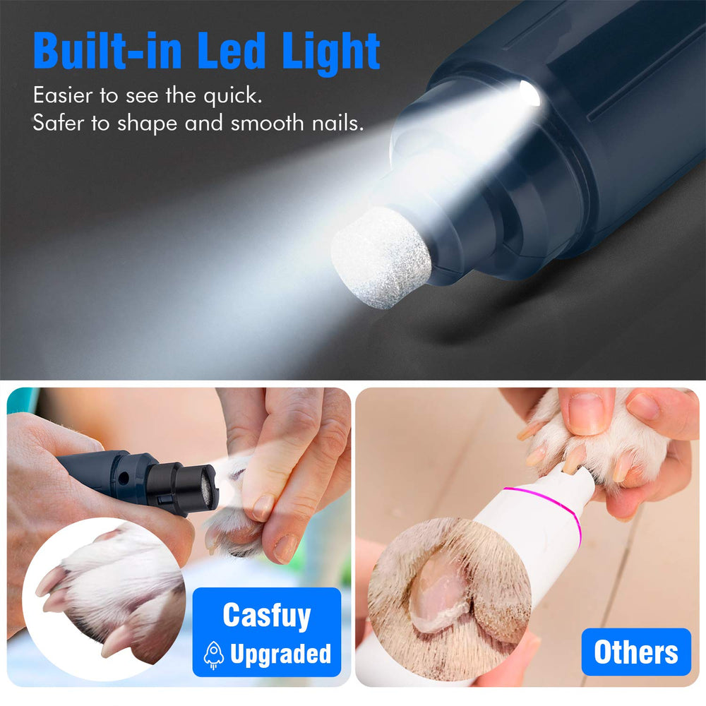 Casfuy dog nail grinder with low-noise motor helps calm pets.