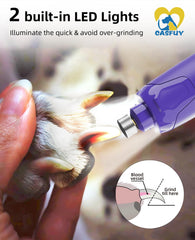 Casfuy dog nail grinder-low-vibration image emphasizes gentle grooming with minimal noise and vibration