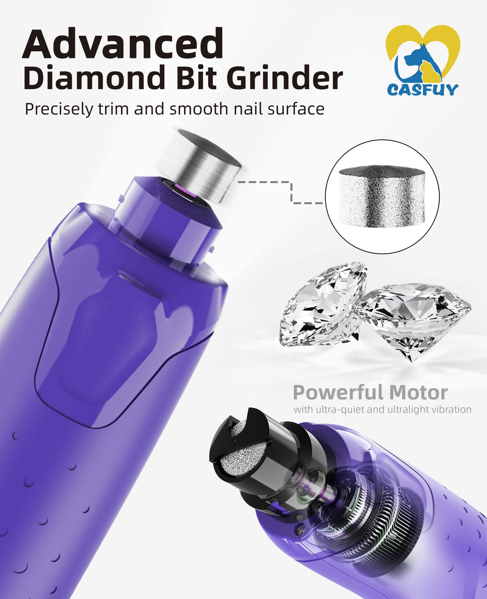 Casfuy dog nail grinder-rechargeable-battery image shows long-use cordless grooming sessions
