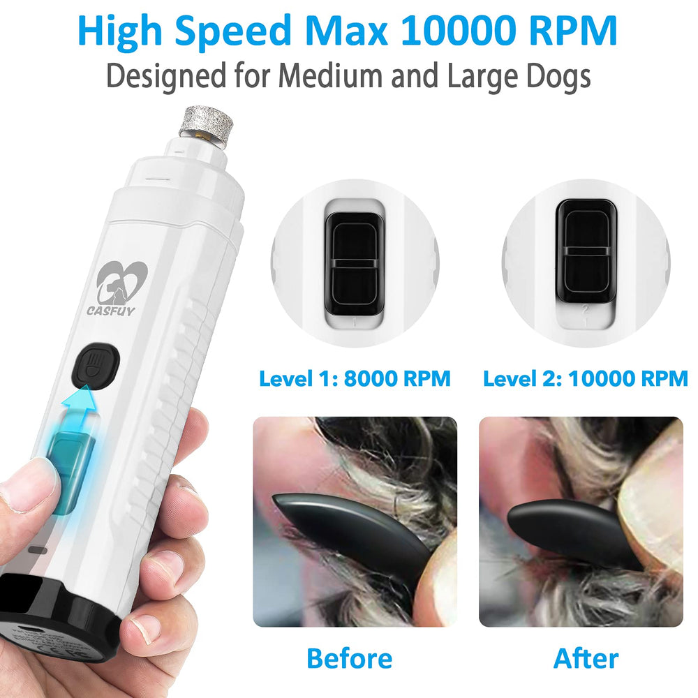 Casfuy dog nail grinder rechargeable USB power for cordless use