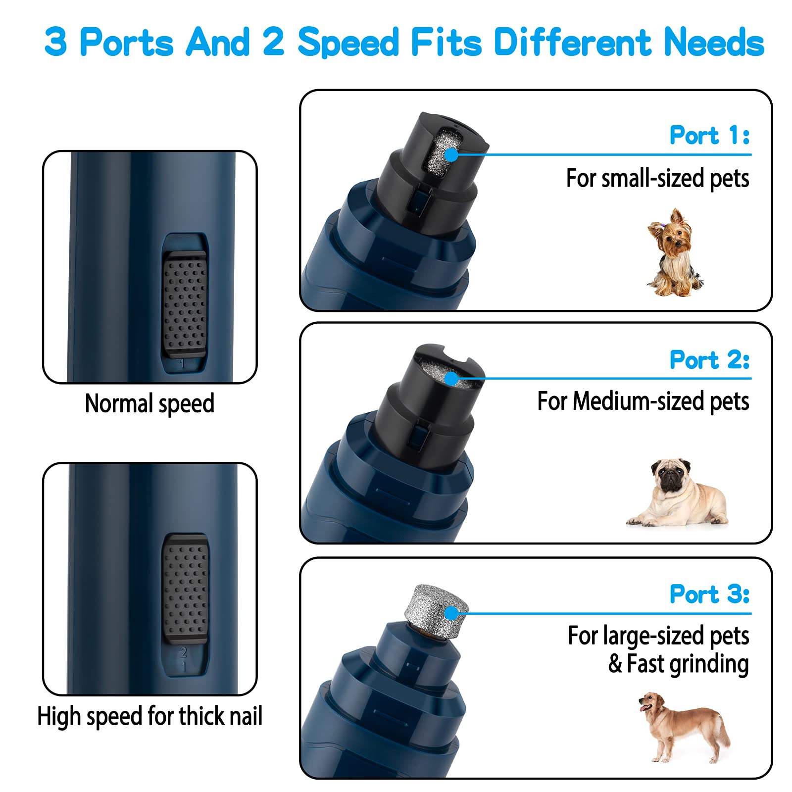 Casfuy dog nail grinder upgraded 3-grinding-ports fits small to large nails.