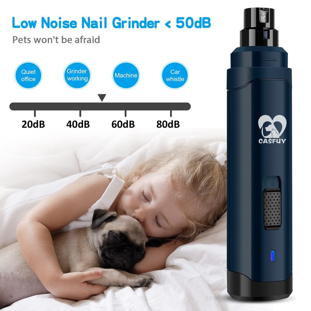 Casfuy dog nail grinder upgraded low-noise-operation keeps pets calm during trimming.
