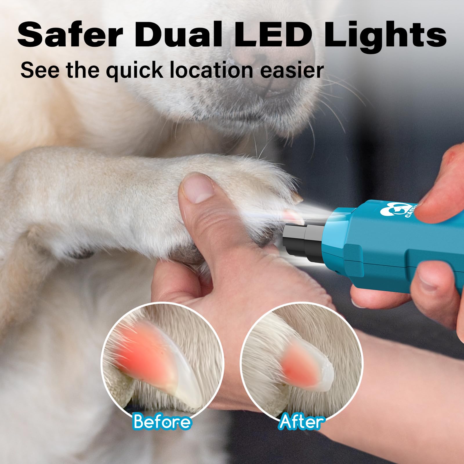 Casfuy dog nail grinder USB charging for portable grooming sessions.