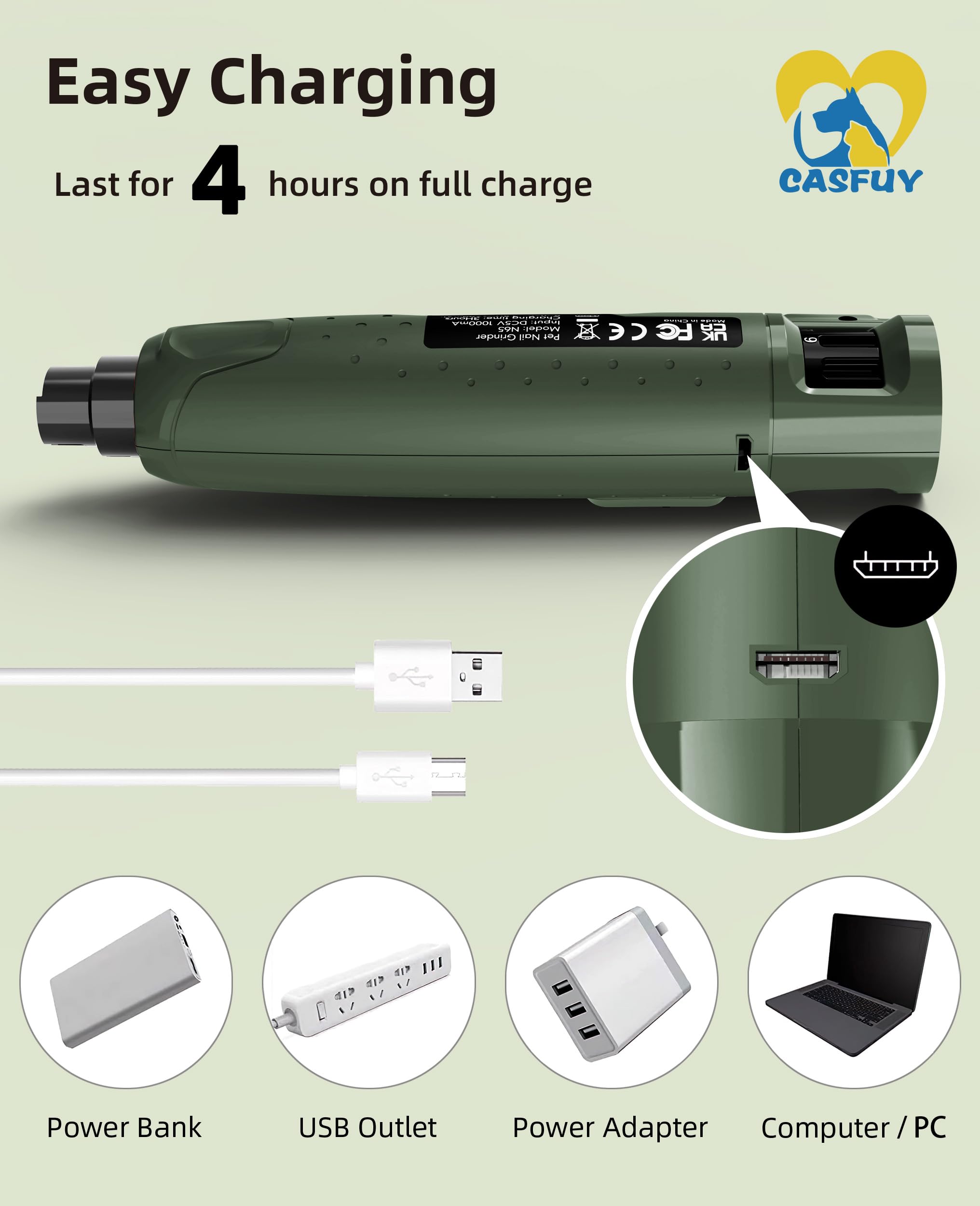 Casfuy nail grinder low vibration offers a calmer grooming experience.