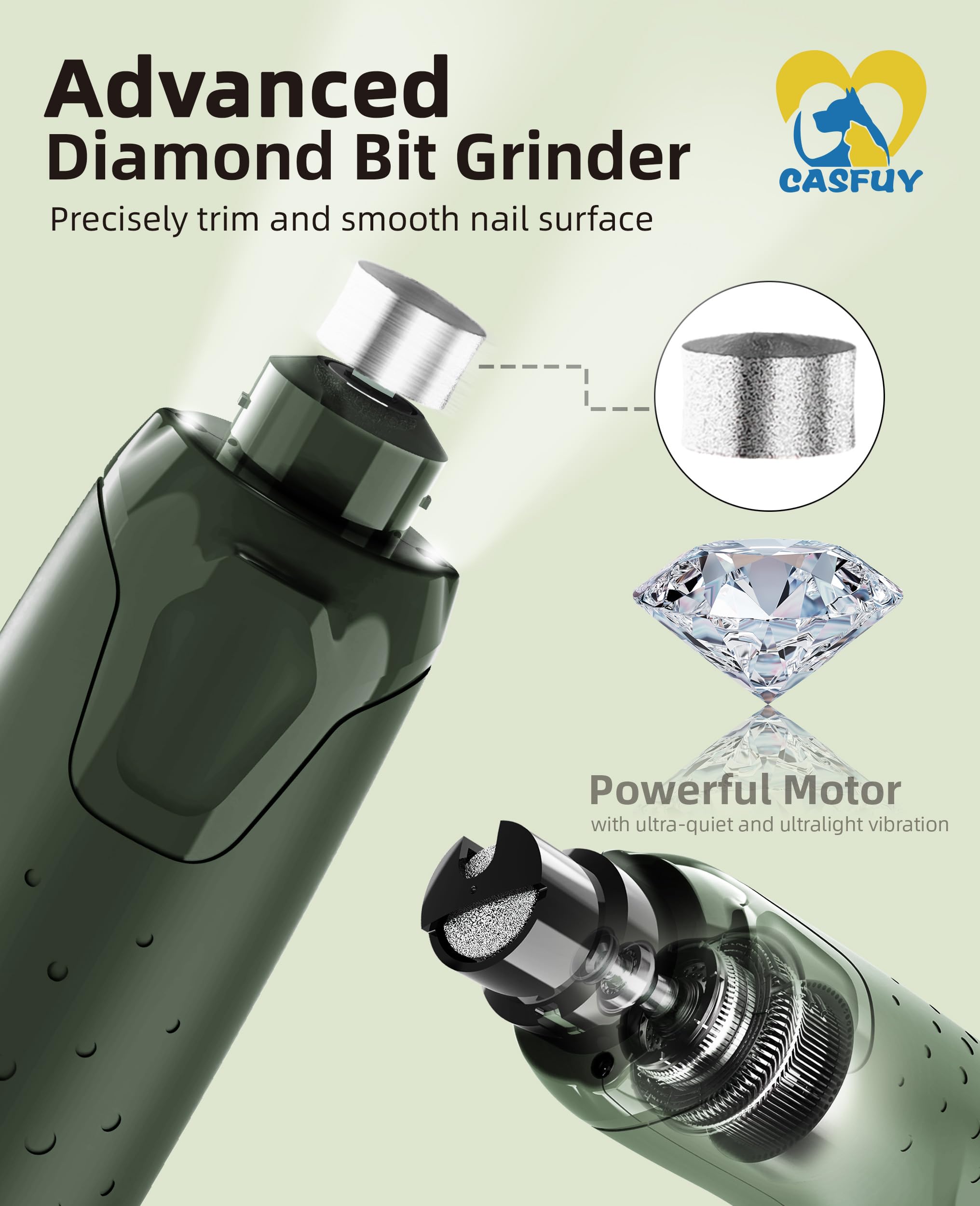 Casfuy nail grinder rechargeable battery enables cordless grooming sessions.