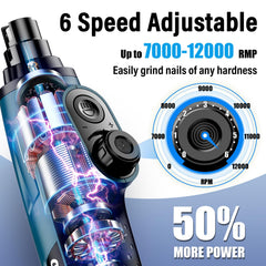 Casfuy Smart 6-Speed dog nail grinder side view highlights quiet operation for gentle grooming