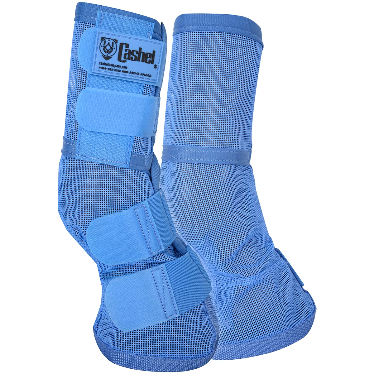 Cashel Crusader blue leg guard, front view, reduces stomping and protects pasterns