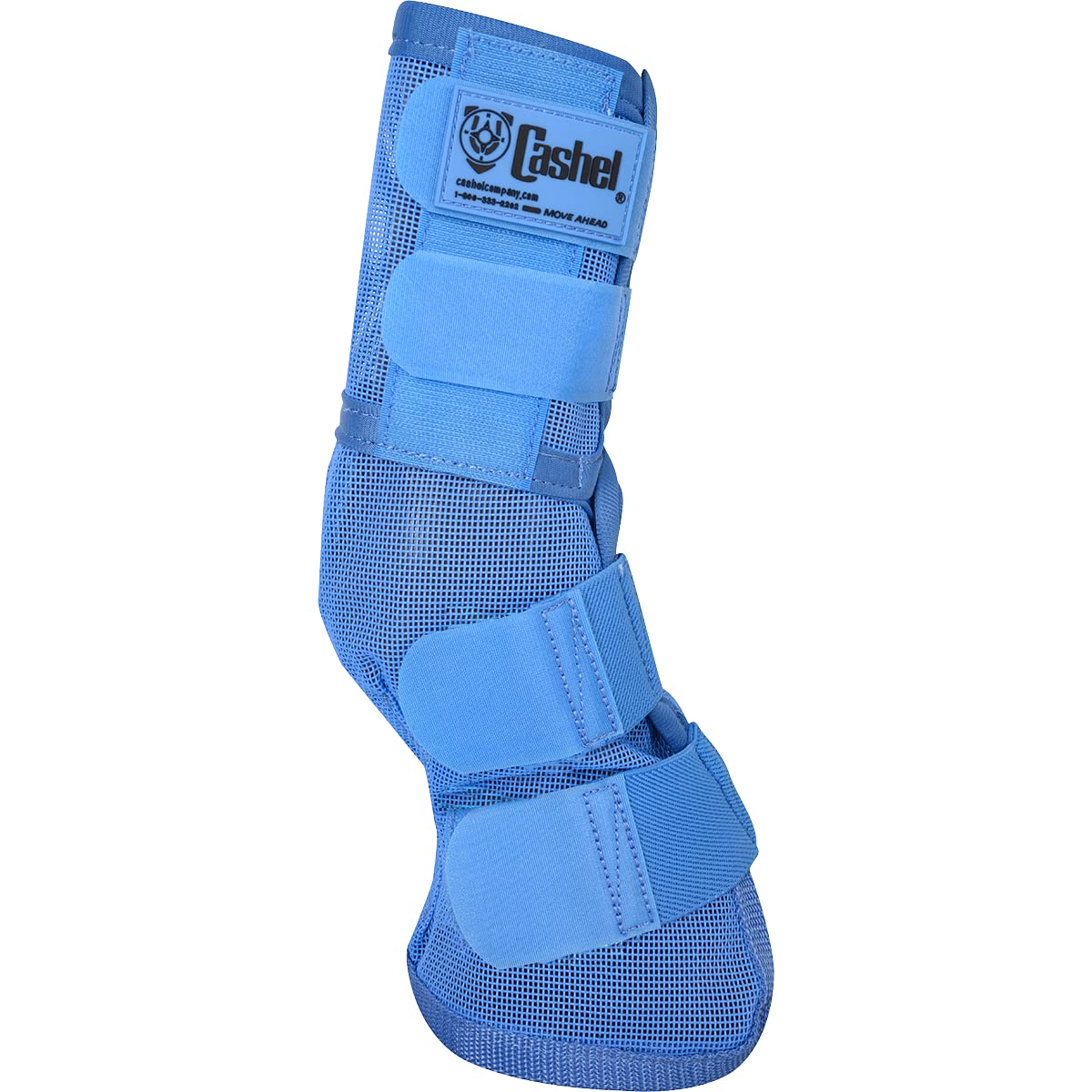 Cashel Crusader blue leg guard, side view, durable mesh resists sagging and shifting