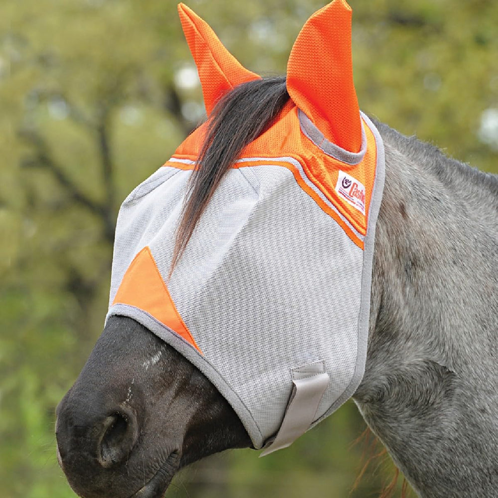 Cashel Crusader Fly Mask Orange Warmblood front view shows breathable mesh protection from flies