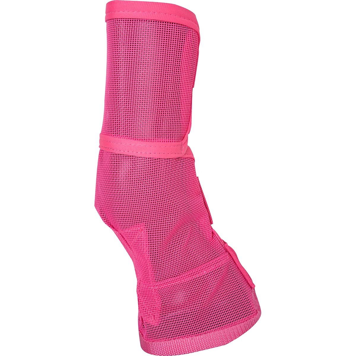 Cashel Crusader pink leg guard on horseback showcases anti-sag design that stays in place.