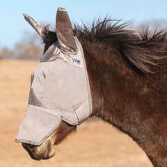 Cashel Crusader Mule Fly Mask front view in grey provides comfortable, secure eye protection.