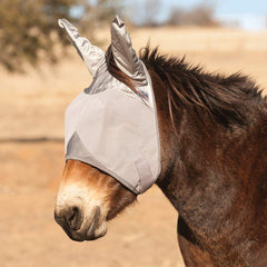 Cashel Crusader Mule Fly Mask close-up shows three-hole cap for unobstructed vision