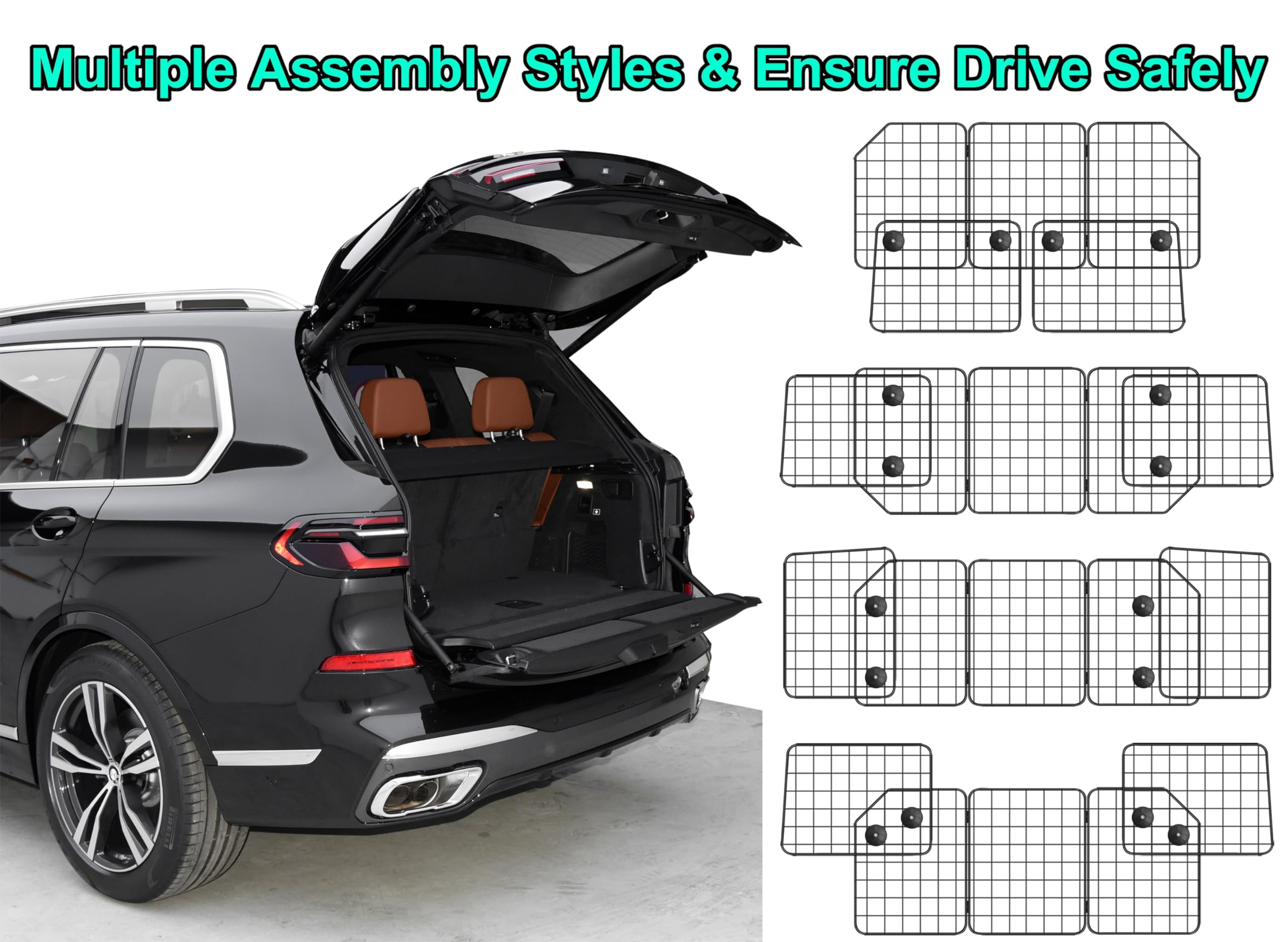 Casimr dog car barrier steel-wire detail highlights durable rust-proof construction.