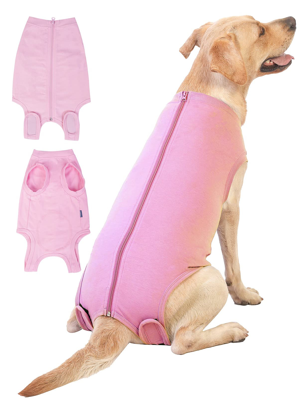 Caslfuca dog recovery suit with back zipper for easy on-off and calm postoperative wear