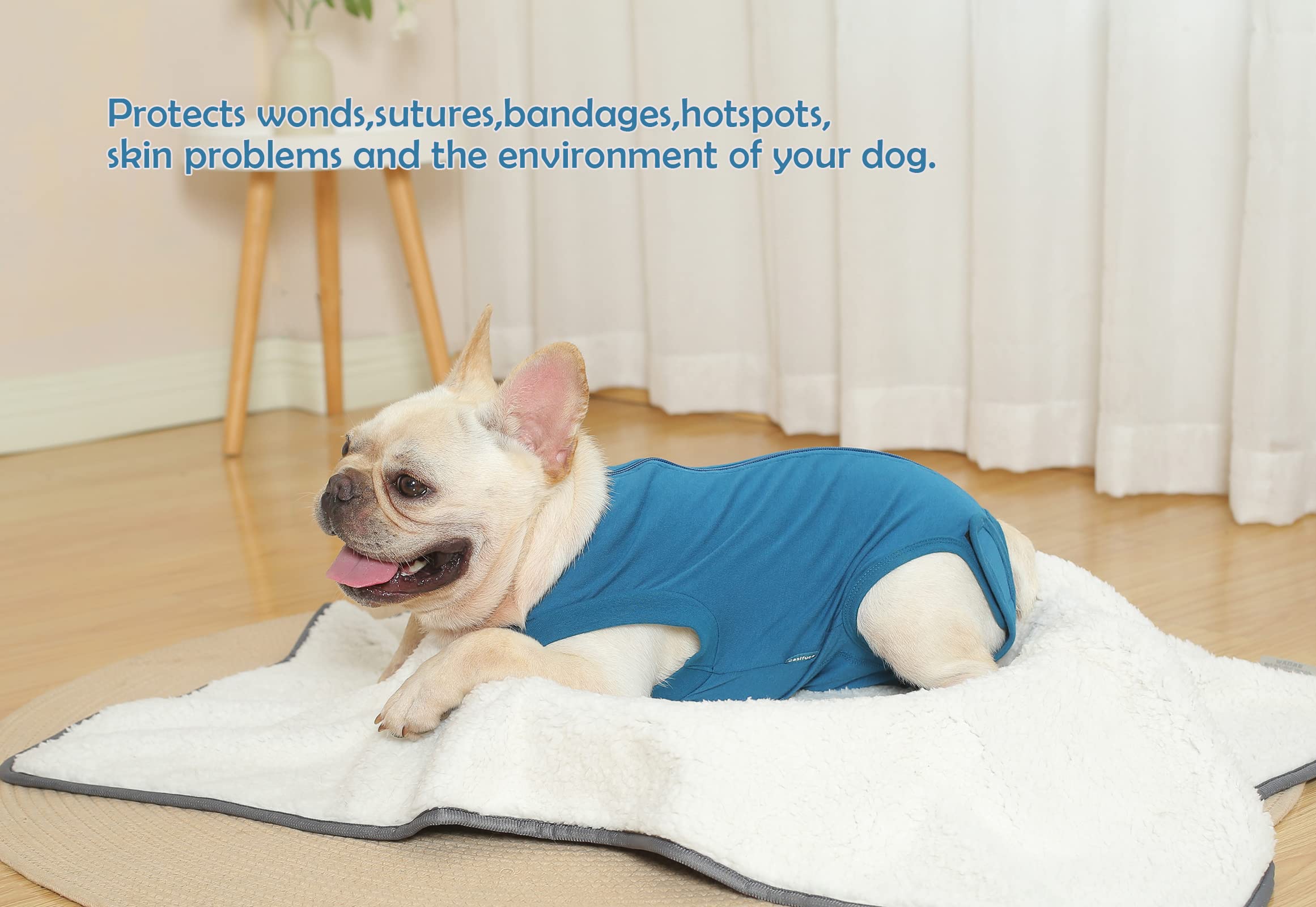Caslfuca dog surgery recovery suit uses breathable stretch fabric for comfortable wear