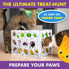 Cat Amazing MEGA treat reward peeking through holes foraging exploration.