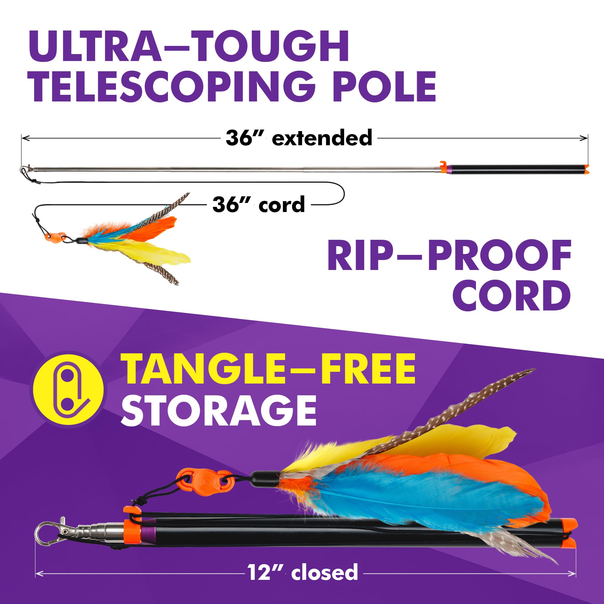 Cat Amazing Snatch cord wrapping keeps storage tidy and tangle-free after play.