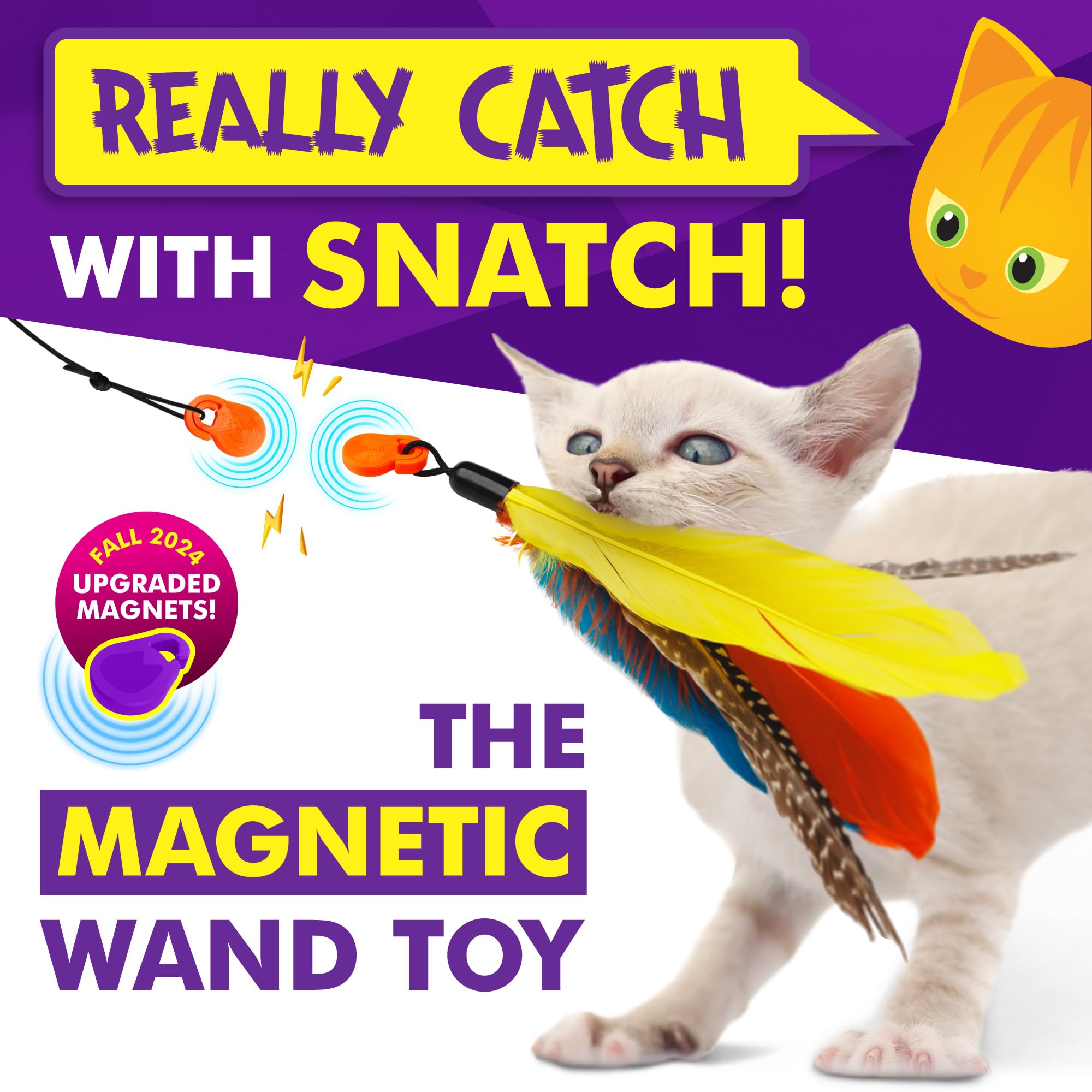 Cat Amazing Snatch feather attachment showcases fluttering prey-like movement for interactive hunting behavior.