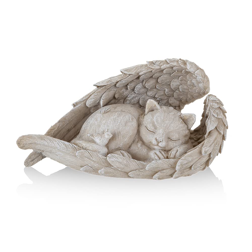Cat Angel Memorial Statue with angel wings creates a serene garden focal point