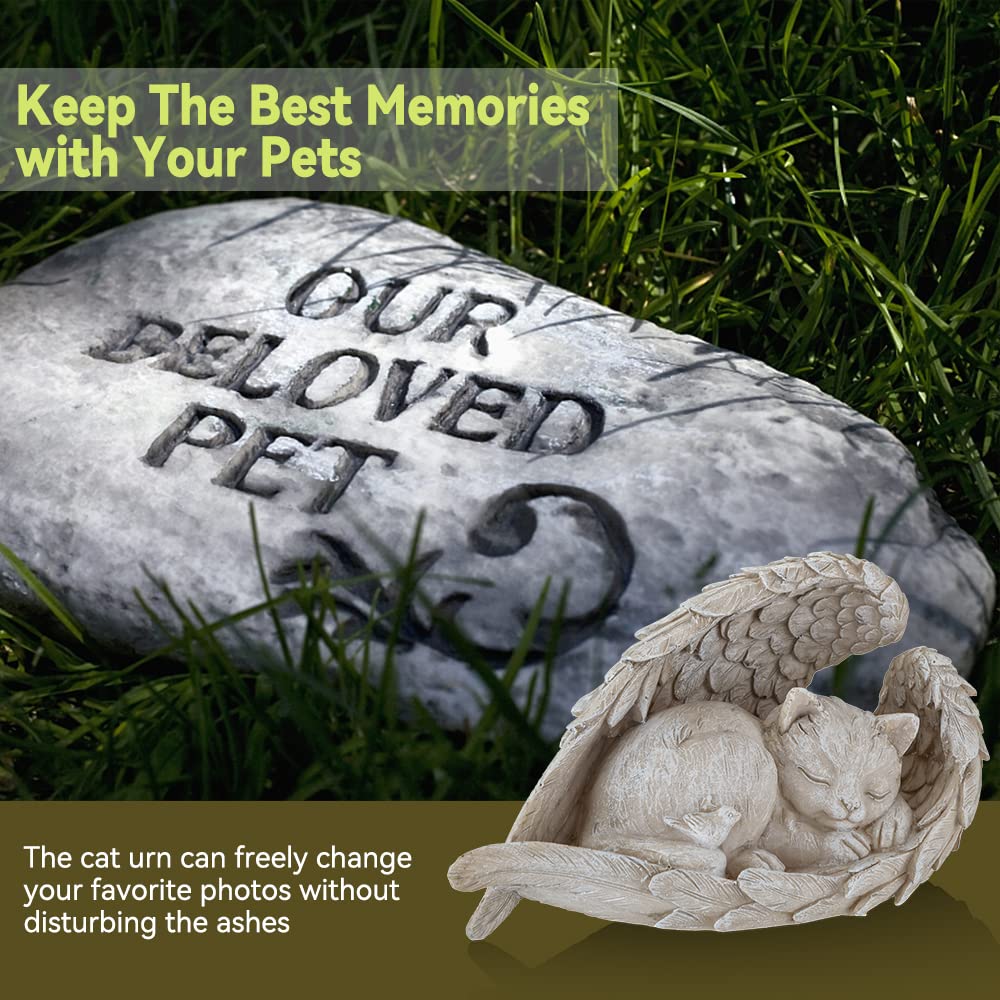 Cat Angel Memorial Statue garden-pedestal for elevated garden memorials
