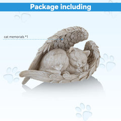 Cat Angel Memorial Statue on a tombstone marker for pet remembrance