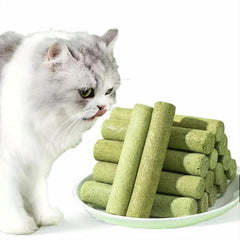 Cat Grass Teething Sticks packaging—easy treats for indoor cats and oral care support