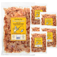 Cat-Man-Doo bonito flakes closeup showing large moist flakes for a high-protein pet snack