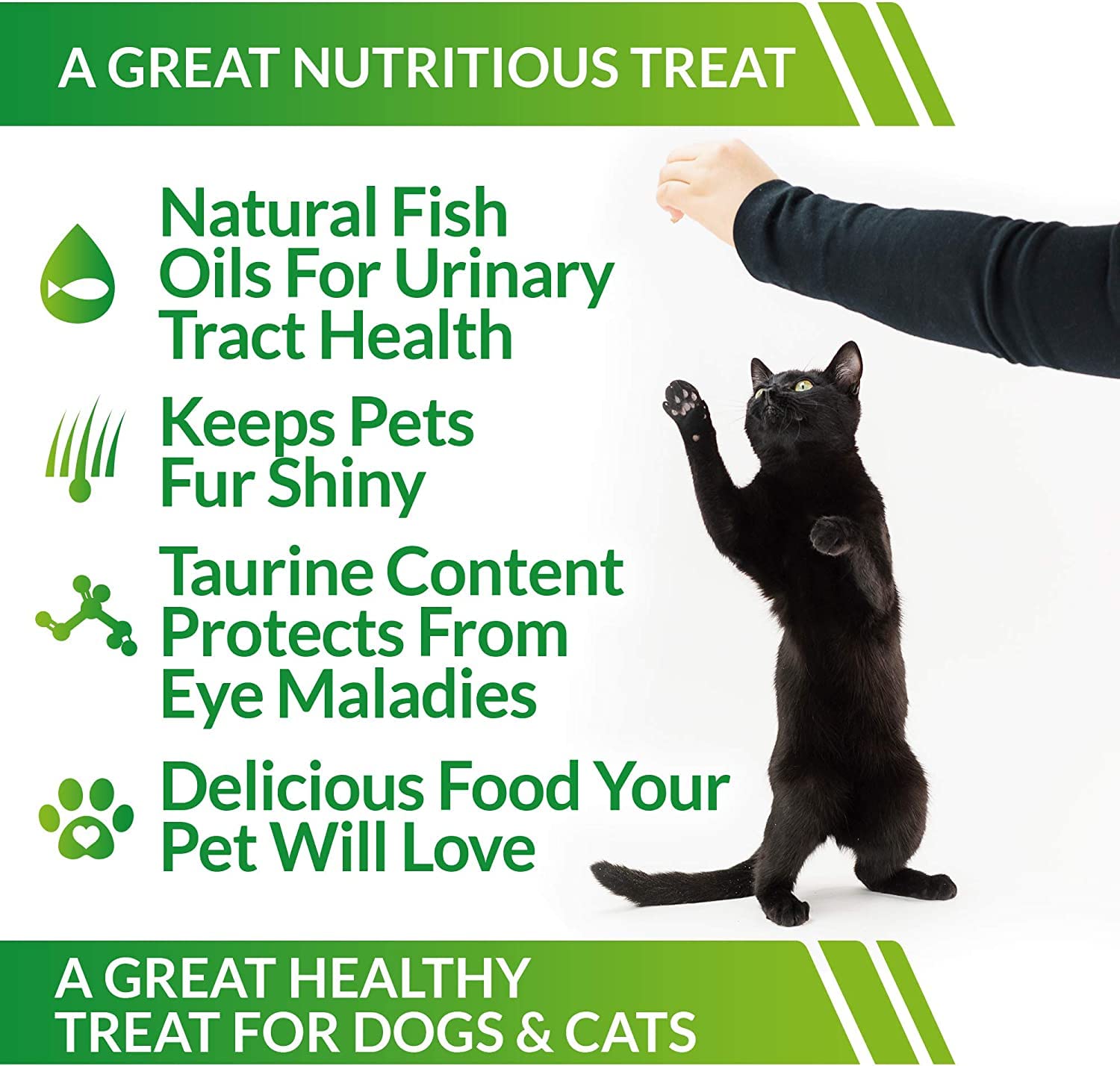 Cat-Man-Doo dog and cat serving image illustrating versatile daily snack topper.