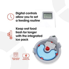 Cat Mate C300 with reusable ice pack keeping meals cool for freshness.