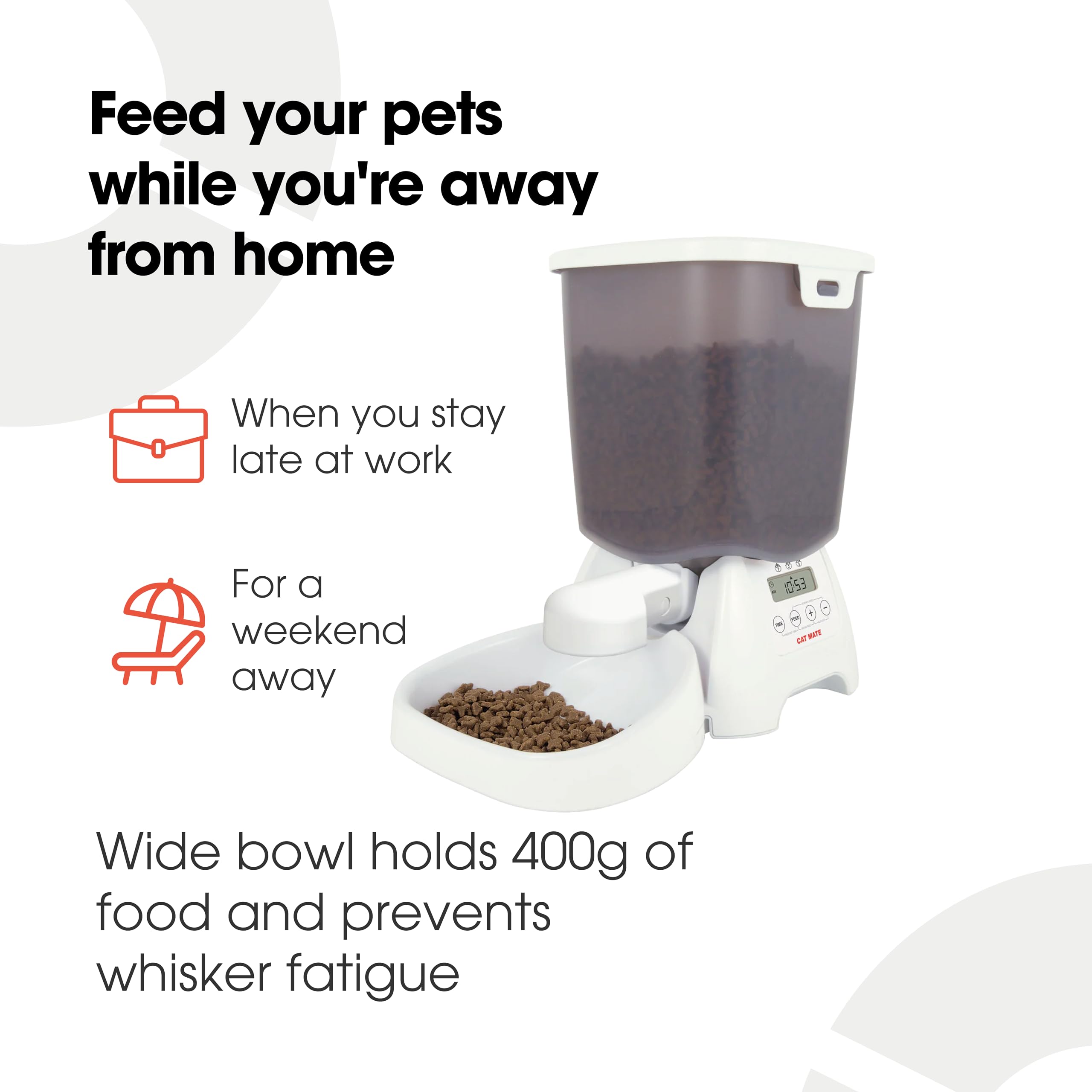 Cat Mate C3000 dispenser provides accurate portions for routine feeding.