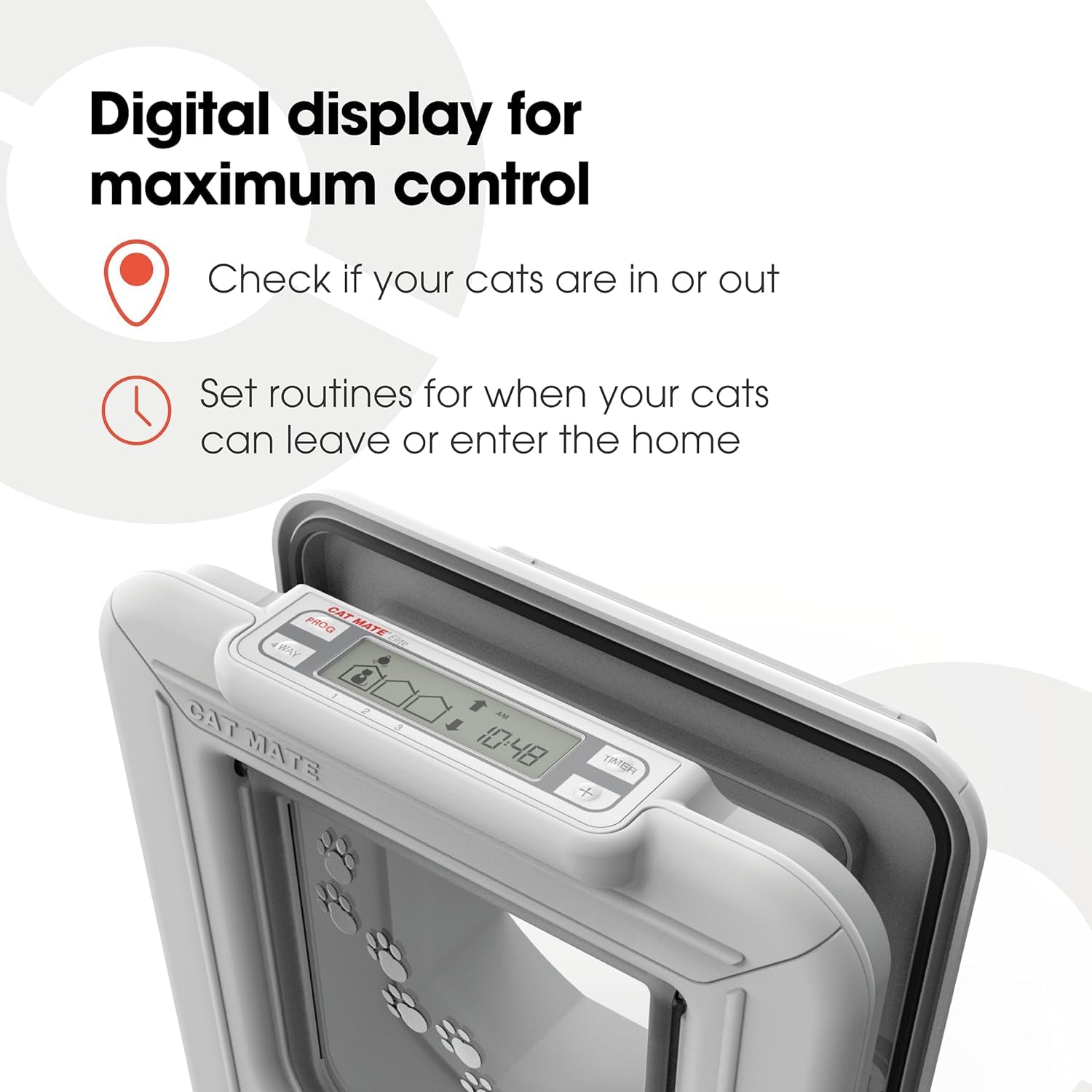 Cat Mate Elite ID Disc Flap LCD display shows timer and status
