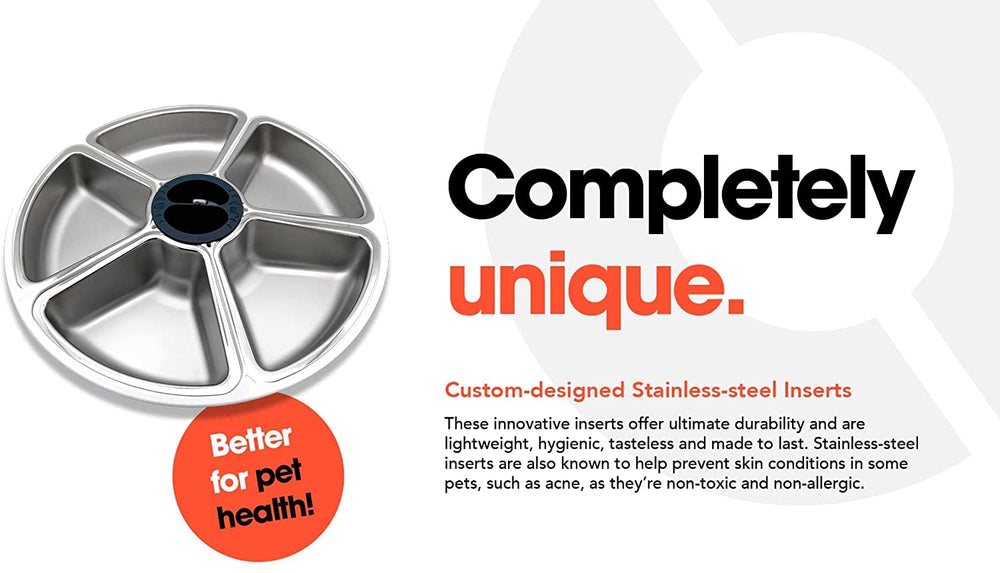 Cat Mate stainless steel bowl insert shows easy-clean surface for quick washing.