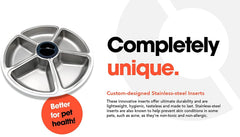 Cat Mate stainless steel bowl insert shows easy-clean surface for quick washing.