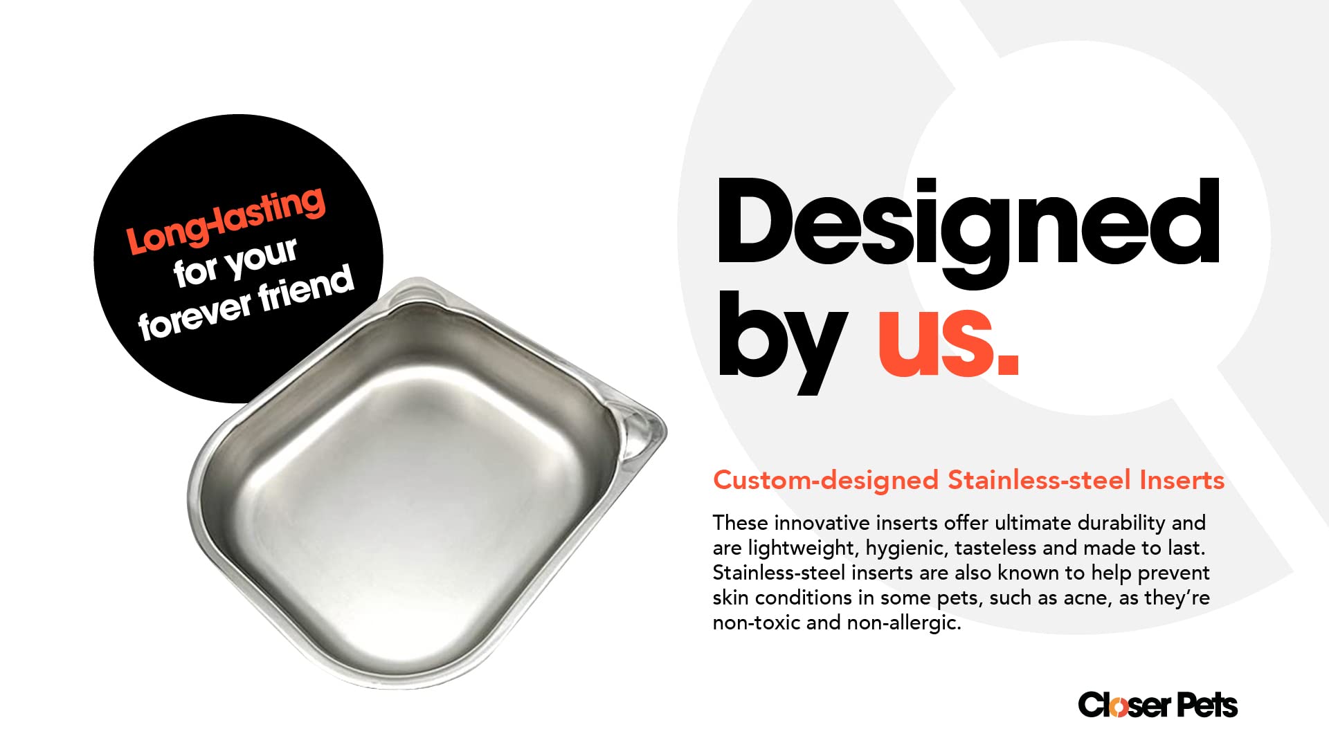 Cat Mate stainless steel inserts, durable material.