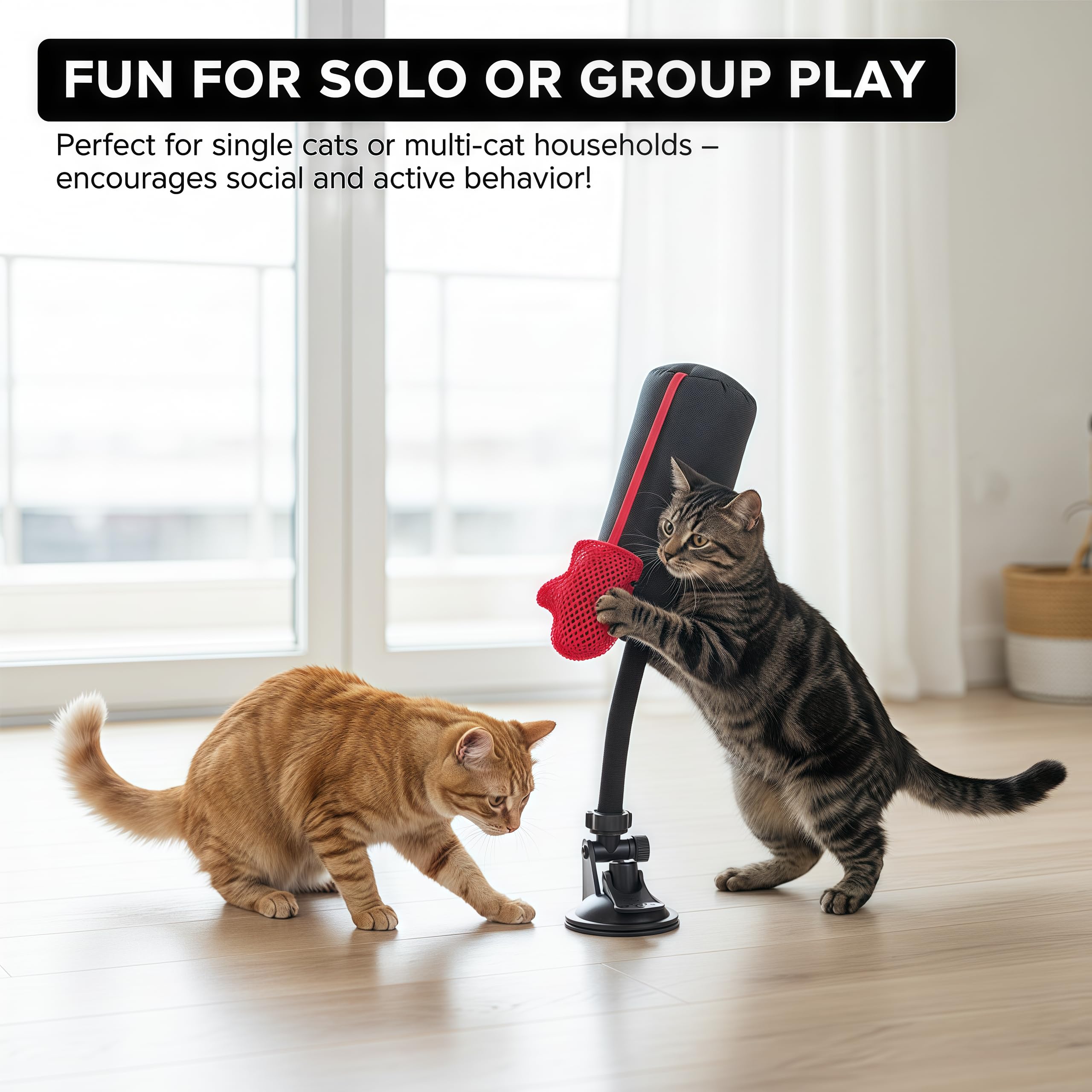 Cat Punching Bag Toy in action demonstrates lively bobbing that keeps cats engaged during indoor sessions.