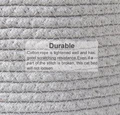 Cat rope bed close-up showing scratching-resistant weave
