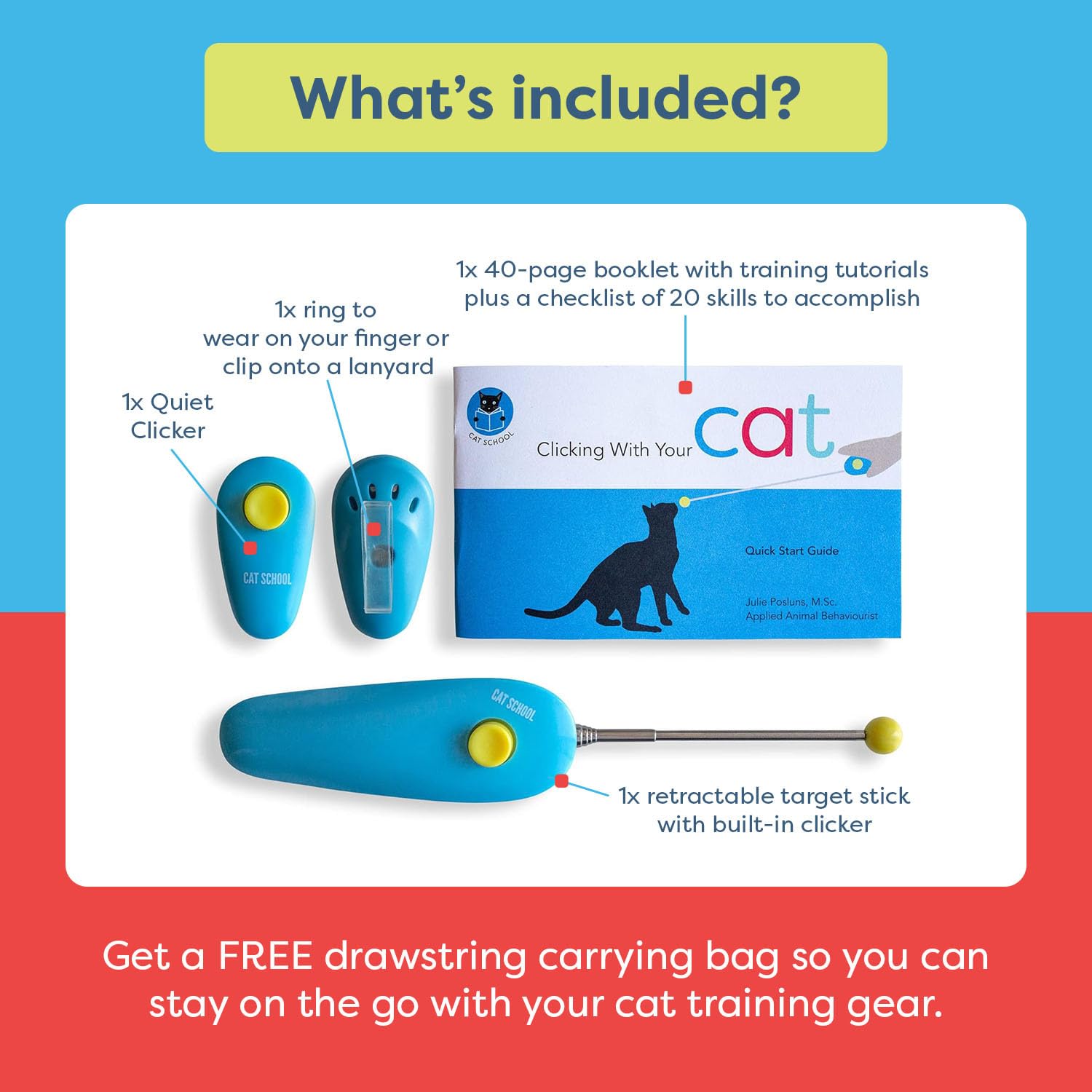 CAT SCHOOL Clicker Training Kit yellow ball target helps cats touch and follow