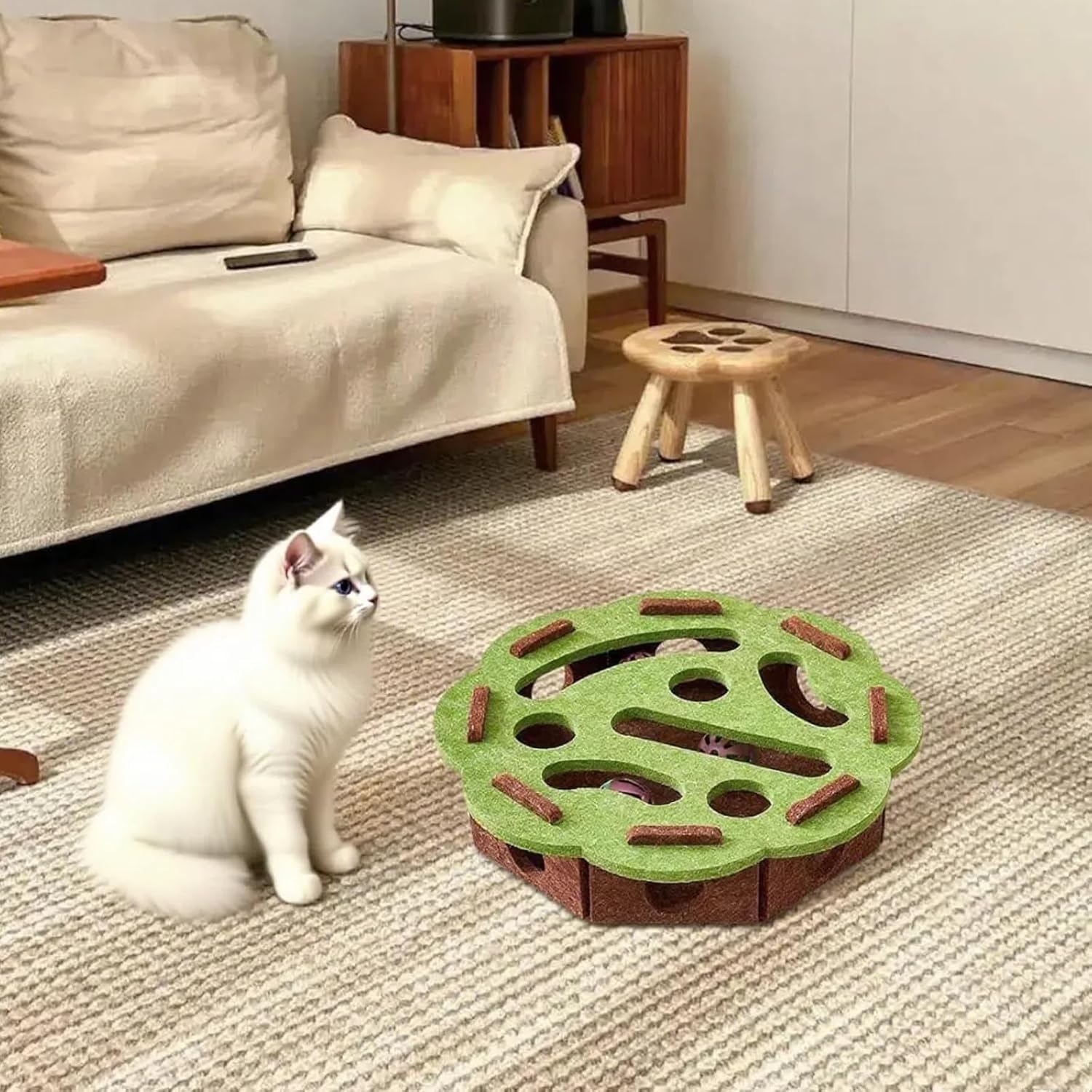 Cat enjoys the Puzzle Box demonstrates dual-purpose enrichment and nail maintenance.
