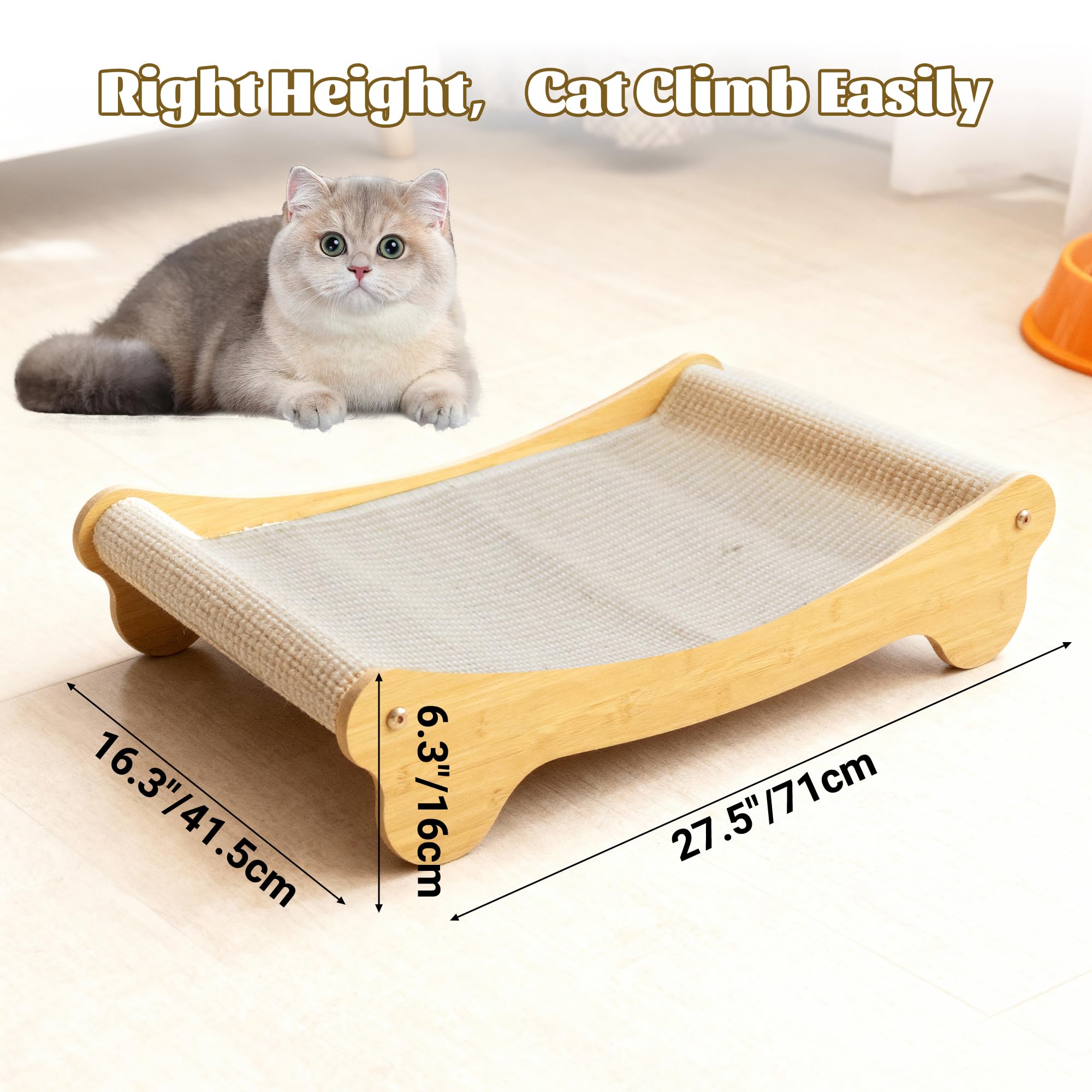 2-in-1 Cat Scratching Board Bed solid wood frame provides sturdy support for extended claw activity