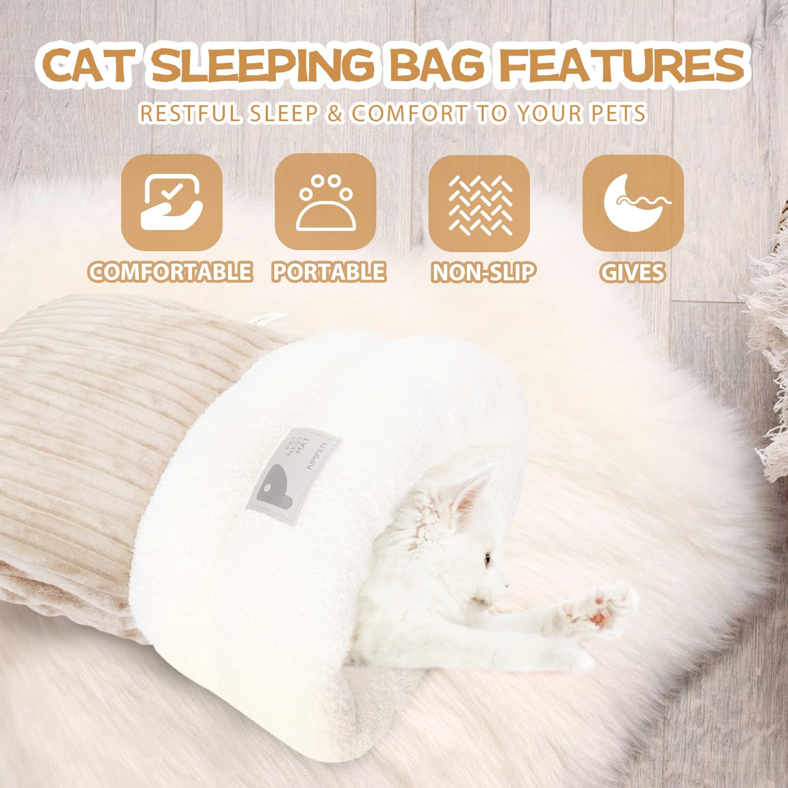 Cat Sleeping Bag interior fleece lining provides plush comfort for naps