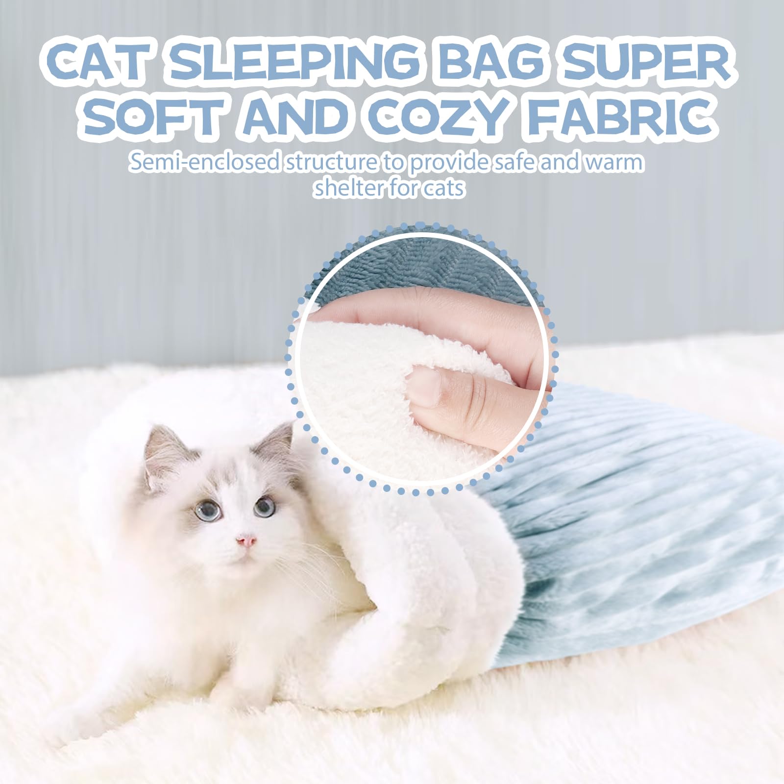 Cat sleeping bag large grey corduroy outside fleece inside provides warmth and softness.