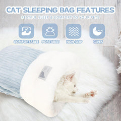 Cat sleeping bag large grey folded compact for easy storage and travel.