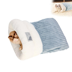 Cat sleeping bag large grey front view, cozy winter retreat for indoor cats.