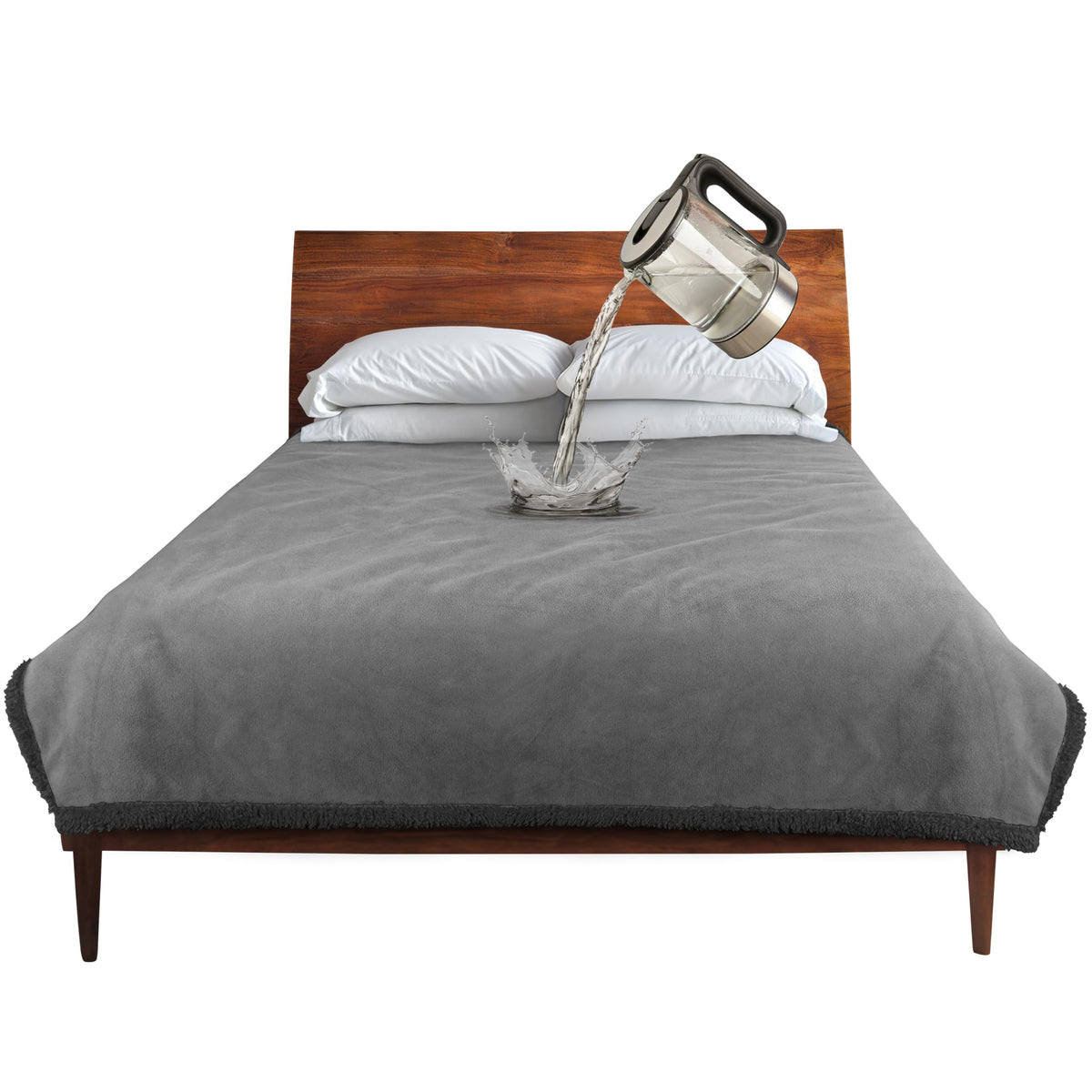 Catalonia waterproof blanket bed-cover demonstrates leakproof protection for spills and moisture control.
