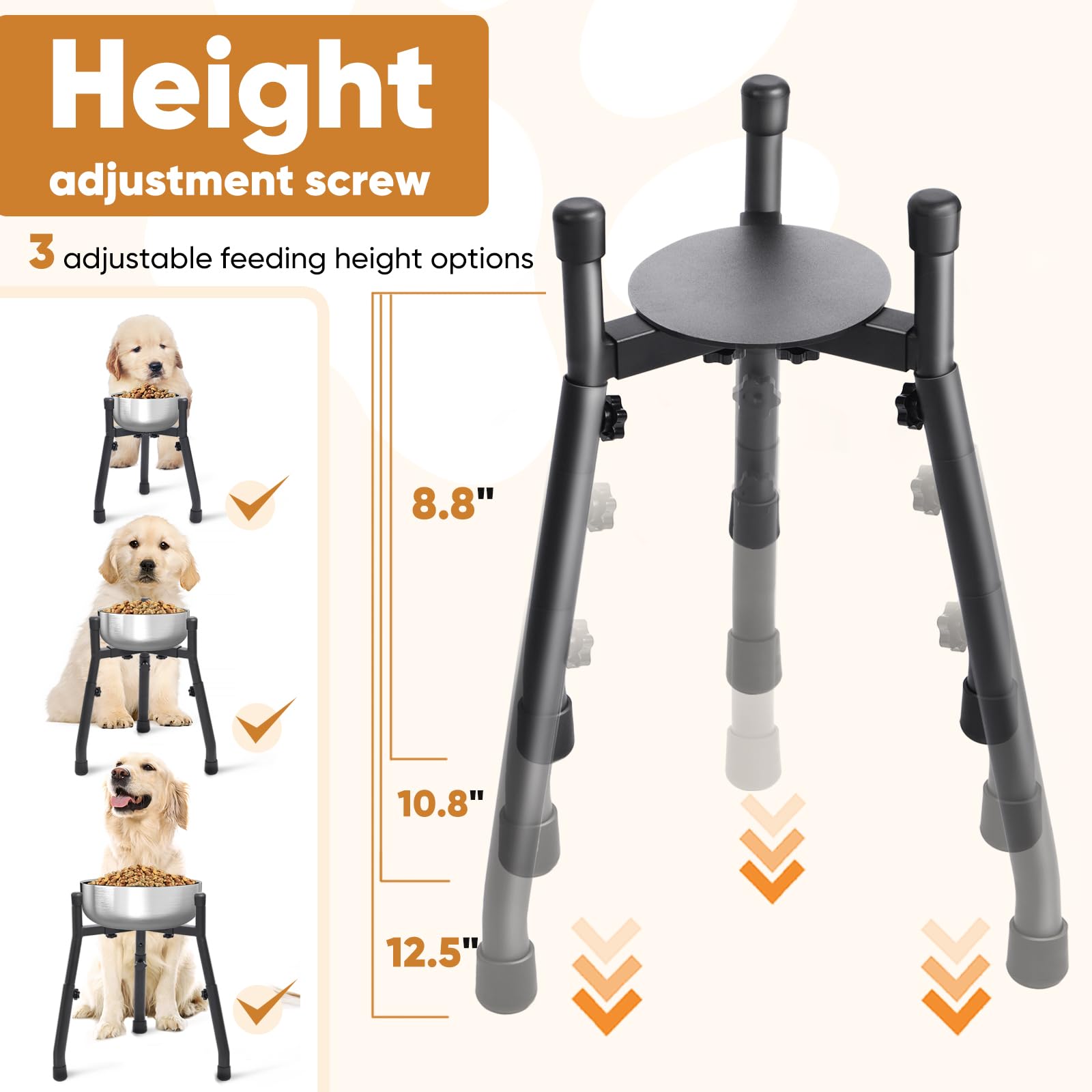 CatAve elevated dog bowl stand shows stable, anti-tip outward-leg design.