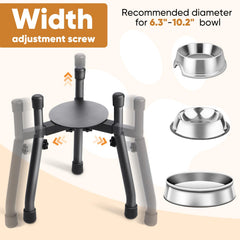 CatAve elevated dog bowl stand wide-width adjustment fits bowls and spaces.